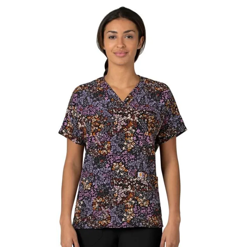 Carhartt Cross-Flex Scrub Tops*Carhartt Force Cross-Flex Women's Oversized Print Scrub Top Mini Floral