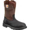 Carhartt Non-Slip Boots | Wellington*Men's 11" Ironwood Waterproof Insulated Alloy Toe Dark Brown Wellington Brown Oil Tan/black