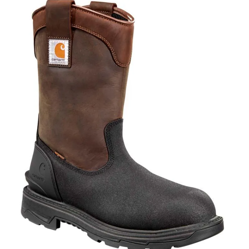 Carhartt Non-Slip Boots | Wellington*Men's 11" Ironwood Waterproof Insulated Alloy Toe Dark Brown Wellington Brown Oil Tan/black