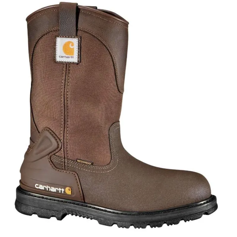 Carhartt Non-Slip Boots | Steel Toe*Men's 11" Waterproof Steel Toe Wellington Boot Brown