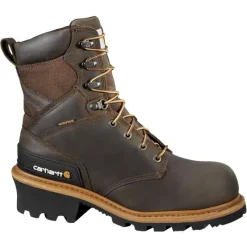 Carhartt Non-Slip Boots | Non-Steel Safety Toe*Men's 8" Waterproof Composite Toe Logger Climbing Boot Crazy Horse Brown
