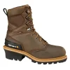 Carhartt Non-Slip Boots | Non-Steel Safety Toe*Men's 8" Waterproof Insulated Composite Toe Logger Climbing Boot Crazy Horse Brown