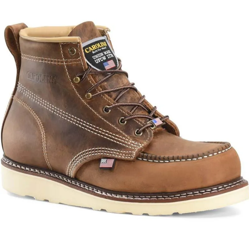 Carolina Steel Toe | Work Boots*Men's 6" AMP USA Moc Steel Toe Wedge Work Boot Dark Brown