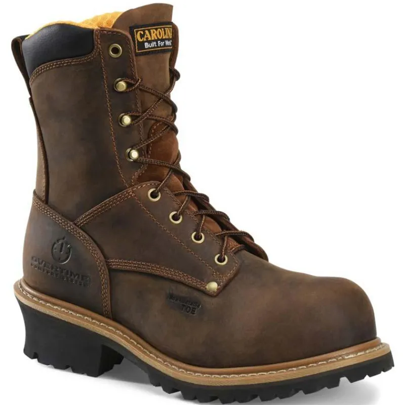Carolina Non-Steel Safety Toe | Logger*Men's 8" Poplar Composite Toe Logger Boot Dark Brown