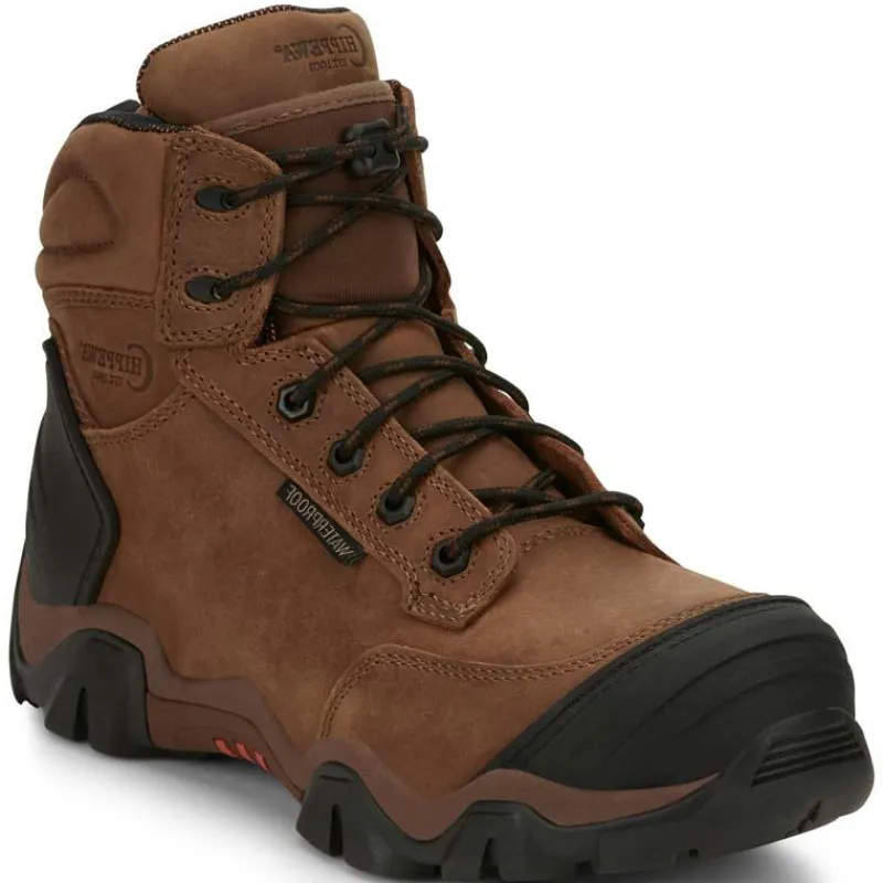 Chippewa Non-Slip Boots | Non-Steel Safety Toe*Men's 6" Cross Terrain Waterproof Nano Composite Toe Work Boot Bourbon Brown