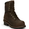 Chippewa Non-Slip Boots | Non-Steel Safety Toe*Men's 9" Sador Waterproof Insulated Composite Toe Logger Crazy Horse Brown