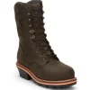 Chippewa Non-Slip Boots | Non-Steel Safety Toe*Men's 10" Thunderstruck Waterproof Composite Toe Logger Dark Brown