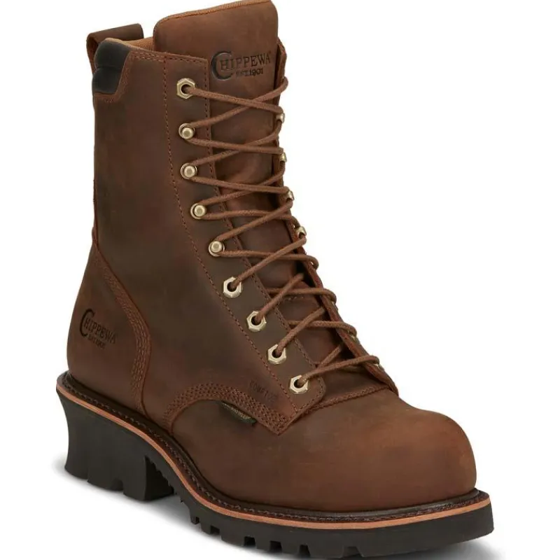Chippewa Non-Slip Boots | Non-Steel Safety Toe*Men's 8" Valdor Waterproof Composite Toe Logger Tan
