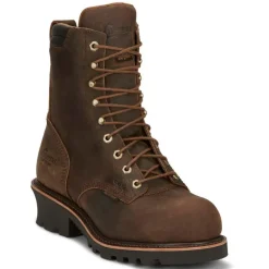 Chippewa Non-Slip Boots | Non-Steel Safety Toe*Men's 8" Valdor Waterproof Insulated Composite Toe Logger Crazy Horse Brown
