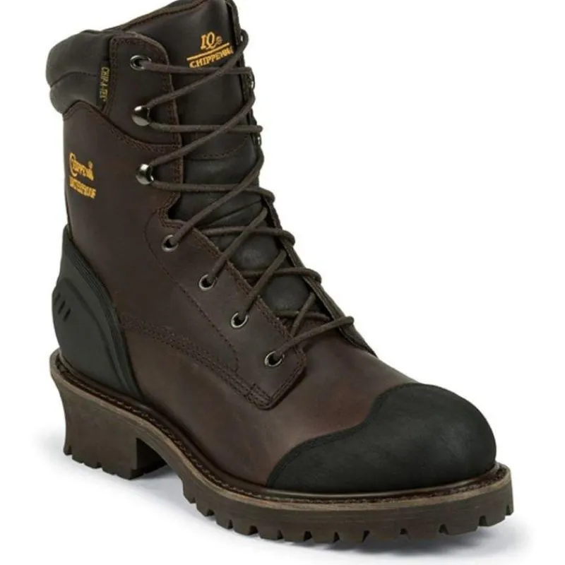 Chippewa Non-Steel Safety Toe | Work Boots*Men's 8-Inch WP Insulated Comp Toe EH Logger Boots Brown