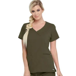 Grey's Anatomy Scrub Tops*+ Spandex Stretch Women's Mock Wrap Scrub Top