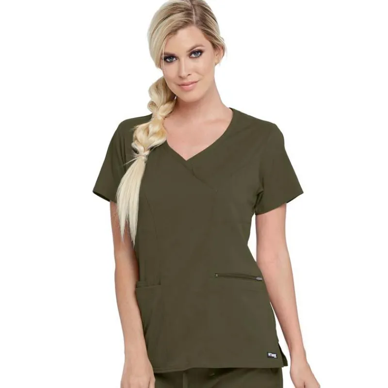 Grey's Anatomy Scrub Tops*+ Spandex Stretch Women's Mock Wrap Scrub Top