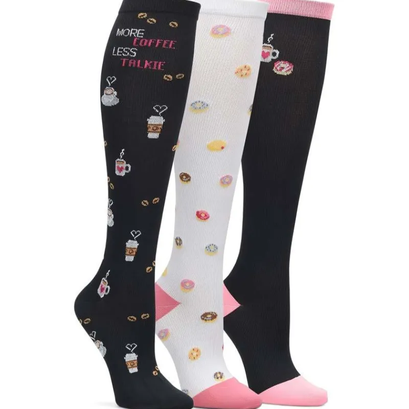 Nursemates Gait Belts & Hosiery*Women's 3-Pack Coffee And Donuts Theme Compression Socks Multicolor