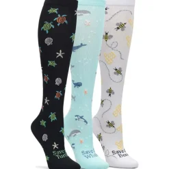 Nursemates Gait Belts & Hosiery*Women's 3-Pack Endangered Species Theme Compression Socks Multicolor