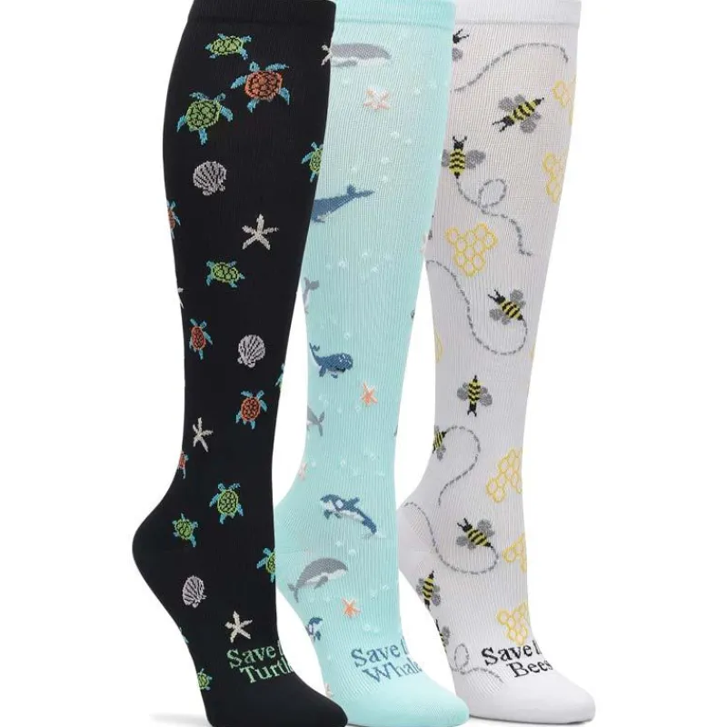 Nursemates Gait Belts & Hosiery*Women's 3-Pack Endangered Species Theme Compression Socks Multicolor