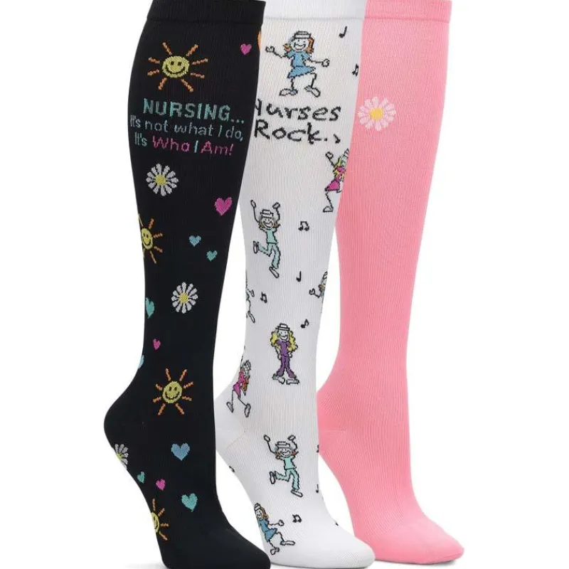 Nursemates Gait Belts & Hosiery*Women's 3-Pack Nurses Rock Theme Compression Socks Multicolor
