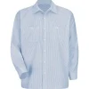 Red Kap Work Shirts*Men's Long Sleeve Industrial Stripe Mock Oxford Shirt Blue / White Stripe
