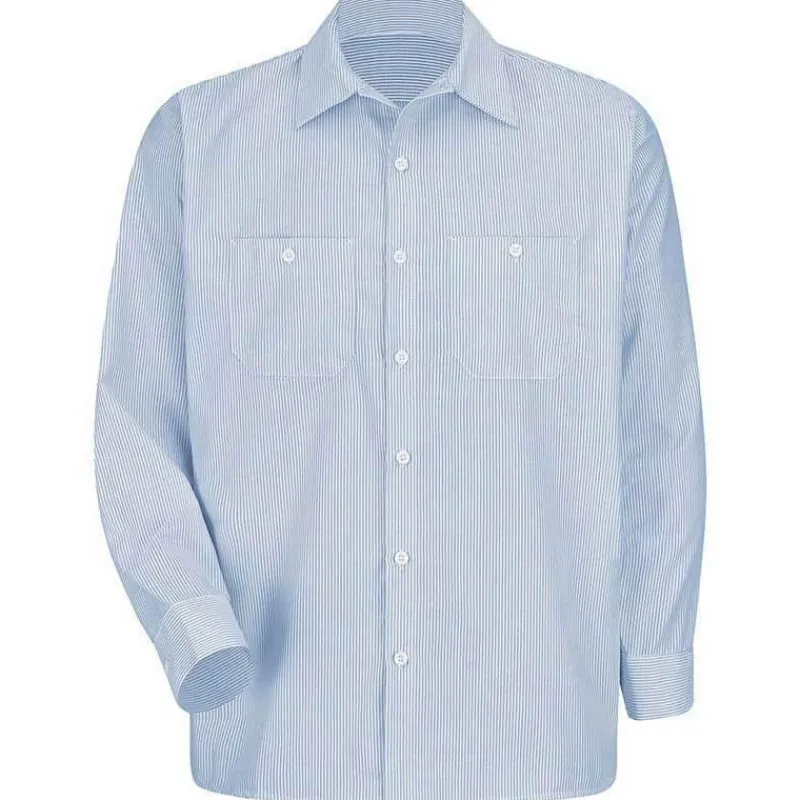Red Kap Work Shirts*Men's Long Sleeve Industrial Stripe Mock Oxford Shirt Blue / White Stripe