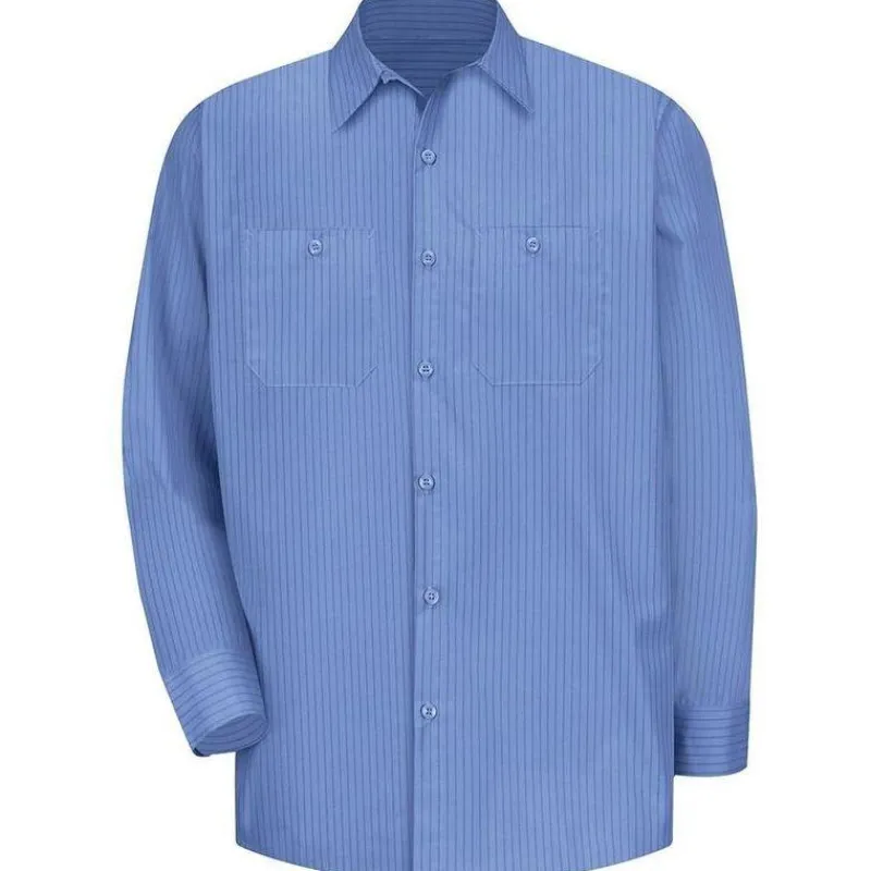 Red Kap Work Shirts*Men's Long Sleeve Industrial Stripe Work Shirt Petrol Blue Navy