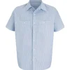 Red Kap Work Shirts*Men's Short Sleeve Industrial Stripe Mock Oxford Shirt Blue / White Stripe