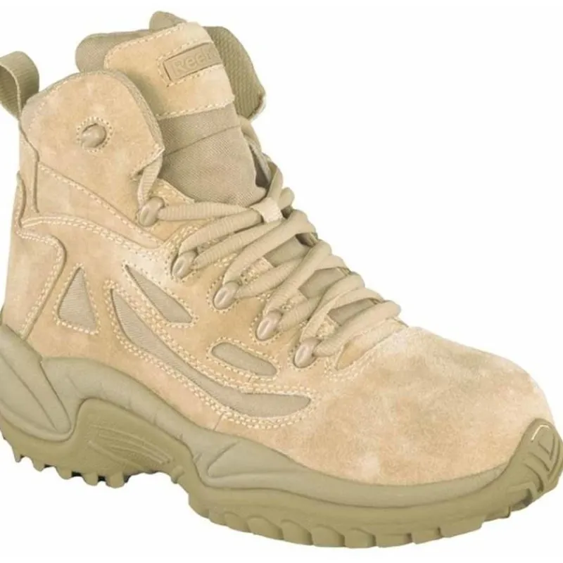 Reebok Non-Steel Safety Toe | Tactical*Men's Rapid Response RB Stealth 6-Inch Composite Toe Side Zip Boots - Tan Desert