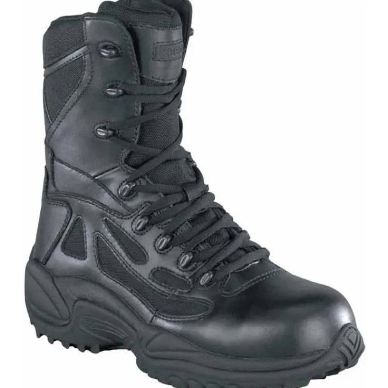 Reebok Non-Steel Safety Toe | Tactical*Women's Rapid Response RB Stealth 8-Inch Composite Toe Side Zip Boots- Black