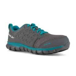 Reebok Non-Slip Shoes | Athletic*Women's Sublite Cushion Work Alloy Toe Grey & Turquoise Athletic Oxford Grey/turquoise