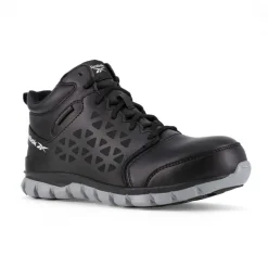 Reebok Non-Slip Shoes | Athletic*Work Men's Black Waterproof Sublite Cushion Athletic Mid Cut Black/grey