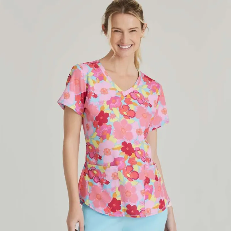 Skechers by Barco Scrub Tops*Women's Essence Print Scrub Top Blissful Blossom