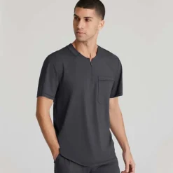 Skechers Slip-Ins Scrub Tops*Men's Flex Knit Zip Collar Scrub Top