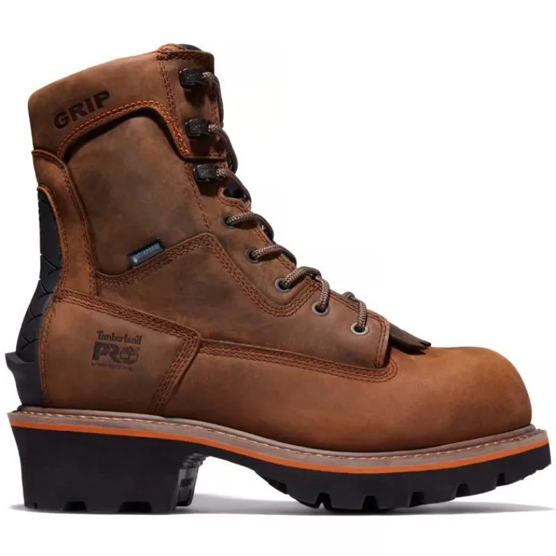 Timberland Pro Non-Slip Boots | Non-Steel Safety Toe*Men's 8" Evergreen Waterproof Composite Toe Logger Brown