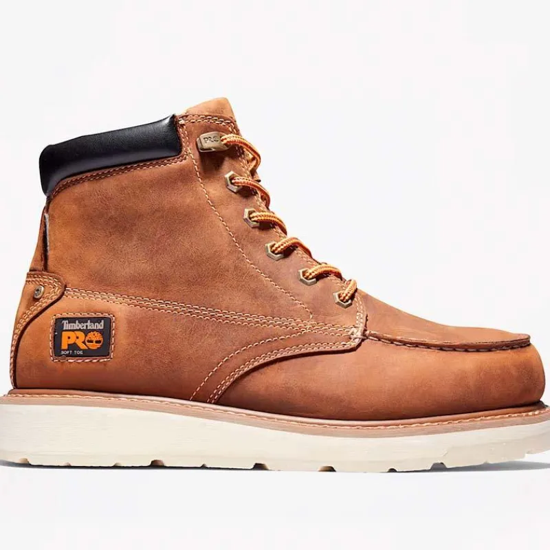 Timberland Pro Non-Slip Boots | Work Boots*Men's Gridworks 6" Soft Toe Waterproof Moc-Toe Wedge Work Boot Golden Brown