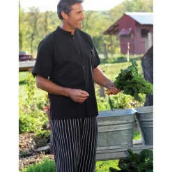 Uncommon Threads Chef Shirts*Mandarin Collar Short Sleeve Utility Shirt