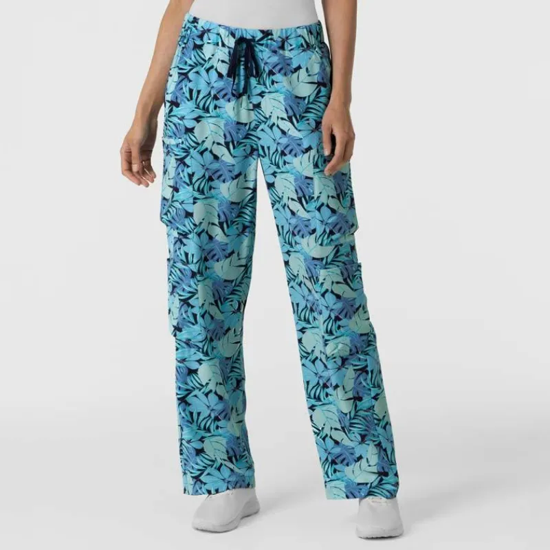 WonderWink Scrub Pants*Wink Women's Print Double Cargo Scrub Pant Breezy Palms