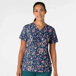 WonderWink Scrub Tops*Wink Women's 3-Pocket Print Scrub Top Flower Shower