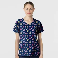 WonderWink Scrub Tops*Wink Women's Print Scrub Top Springtime Stroll Navy