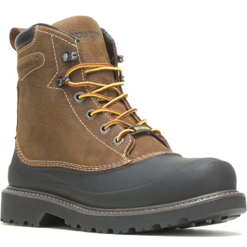 Wolverine Non-Slip Boots | Steel Toe*Men's 6" Floorhand Swamp Waterproof Steel Toe Work Boot Dark Brown