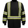Work Force T-Shirts | Hi-Visibility Shirts*Men's Black Reflective Long Sleeve Safety Pocket T-Shirt Midnight
