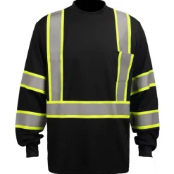 Work Force T-Shirts | Hi-Visibility Shirts*Men's Black Reflective Long Sleeve Safety Pocket T-Shirt Midnight