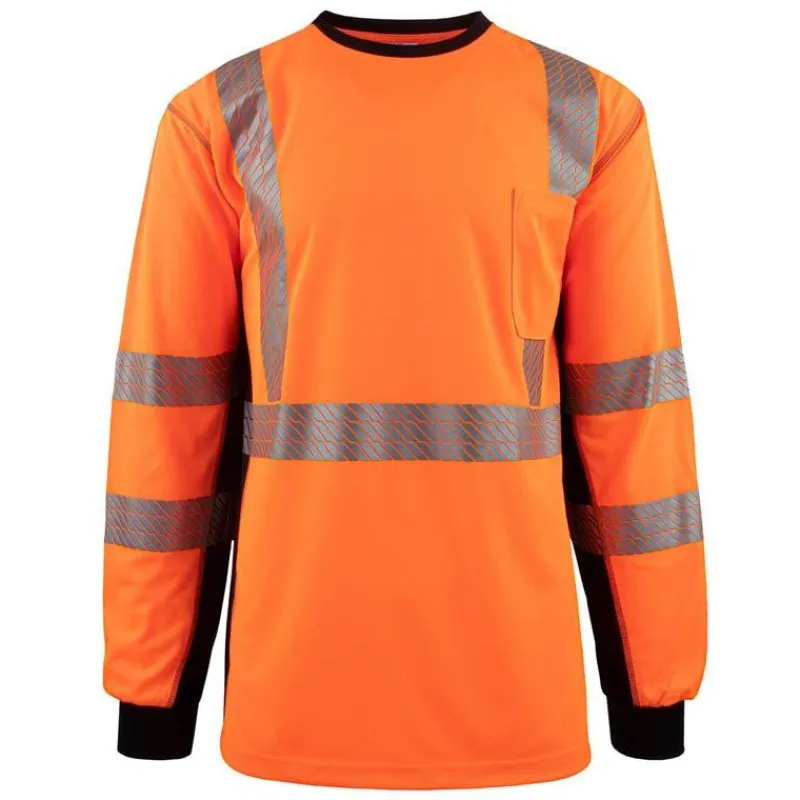 Work Force Hi-Visibility Shirts | T-Shirts*Men's Class 3 Hi Visibility Long Sleeve Safety T-Shirt Orange/black