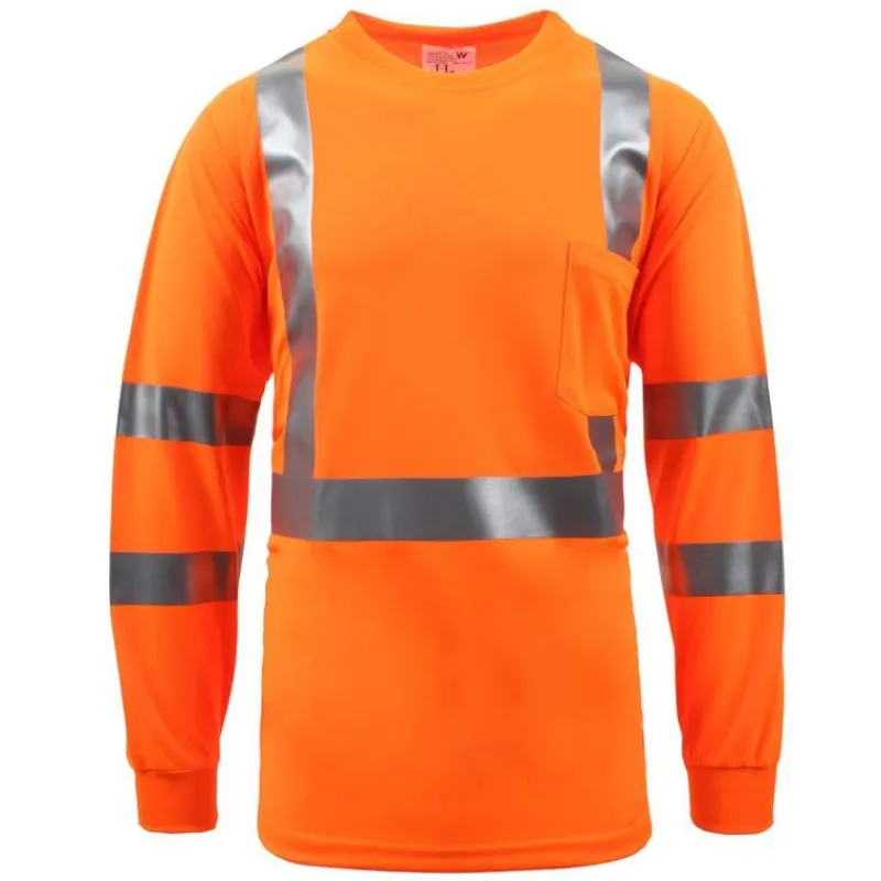 Work Force Hi-Visibility Shirts | T-Shirts*Men's Class 3 Hi Viz Long Sleeve Pocket T-Shirt Orange