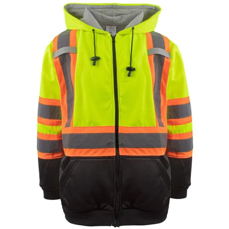 Work Force Hoodies | Sweatshirts*Men's Class 3 Hi-Visibility Thermal Lined Hooded Sweatshirt Lime / Black
