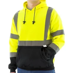 Work Force Sweatshirts | Hoodies*Men's Class 3 Hi Viz Black Bottom Pullover Hoodie Lime / Yellow