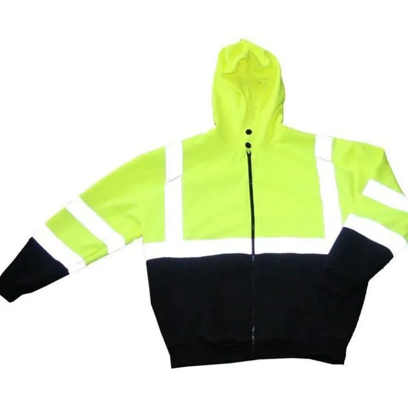 Work Force Sweatshirts | Hoodies*Men's Class 3 Hi Viz Black Bottom Full Zip Hoodie Hi Viz Green