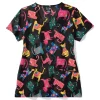 Zoe & Chloe Scrub Tops*Women's V-Neck Print Scrub Top Pawsitive Vibes