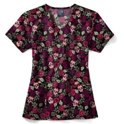 Zoe & Chloe Scrub Tops*Zoe+Chloe Women's V-Neck Print Scrub Top Sugar Skull Roses