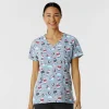 Zoe & Chloe Scrub Tops*Zoe+Chloe Women's V-Neck Tis the Ski-son Print Scrub Top Tis The Ski Son